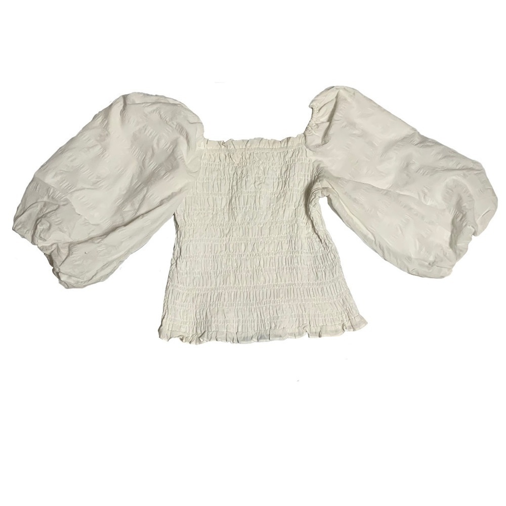 Anthropologie White Puff Sleeve Smocked Cottagecore Top